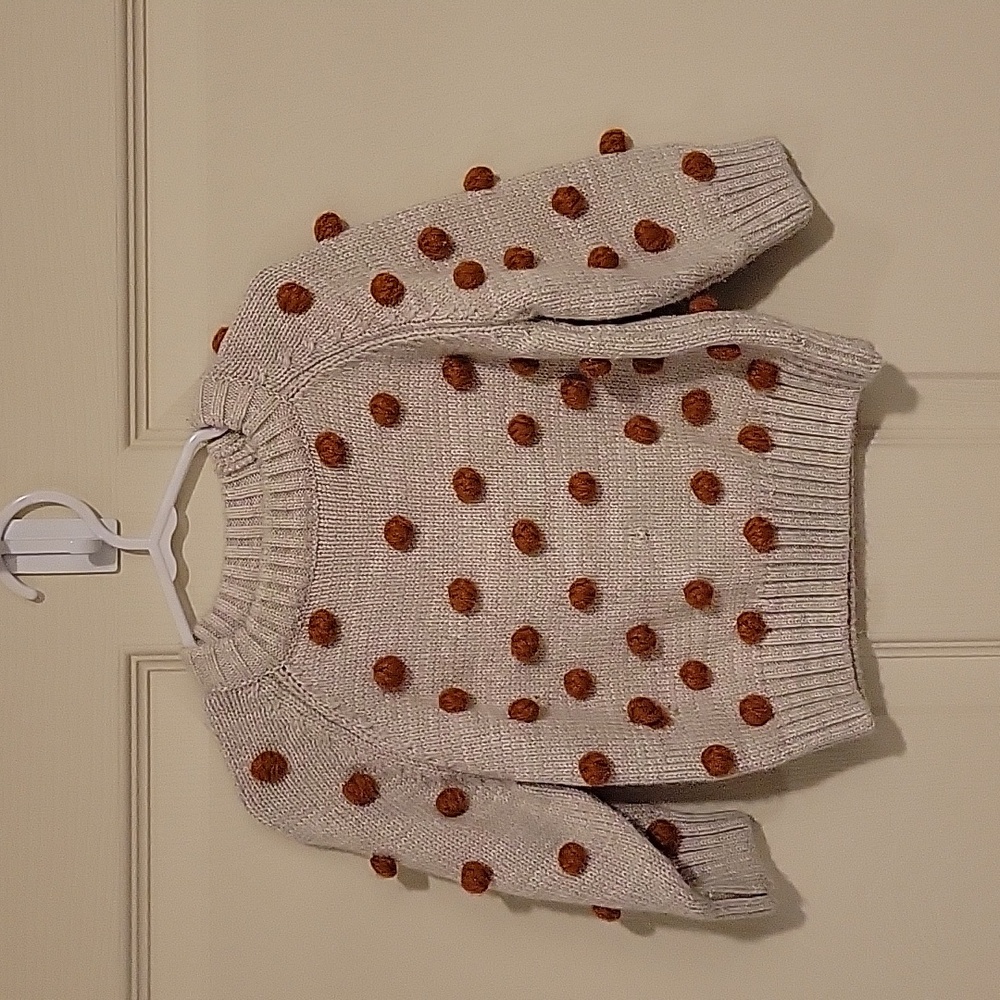 Kids' Cream Sweater with Burnt Orange Pom Poms